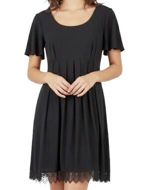 Vintage Rampage Black Dress Y2K Pleated with Crochet Lace Hem XS